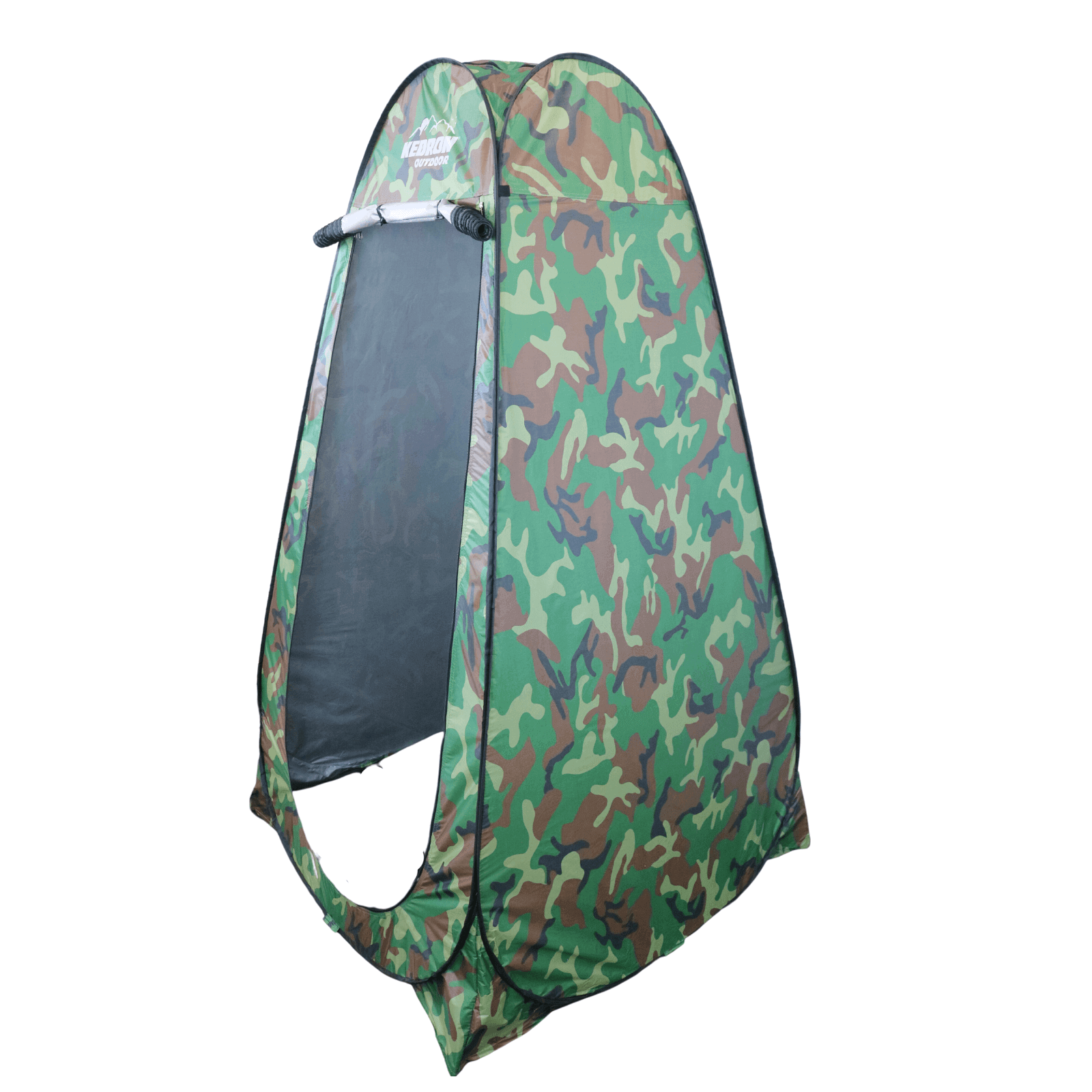 Camouflage pop-up privacy tent for camping, perfect pair with Laveo Dry Flush Portable Toilet. Available at Cabin Depot.